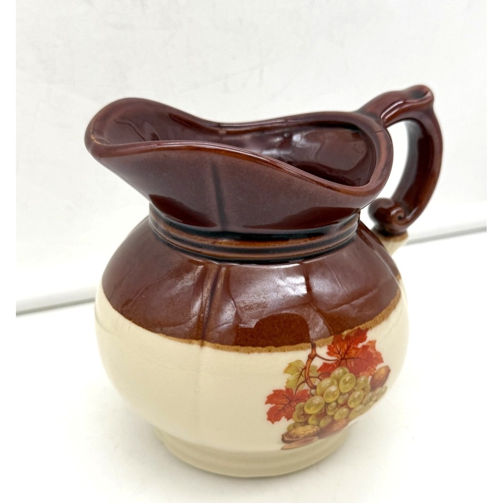 Vintage - McCoy Pottery #7528 | Pitcher Brown Cream Grape Walnut Lancaster Era